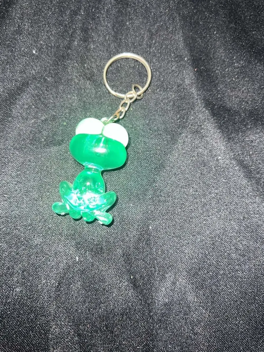 Vintage Green Frog Transparent Plastic Keychain with Googly Eyes